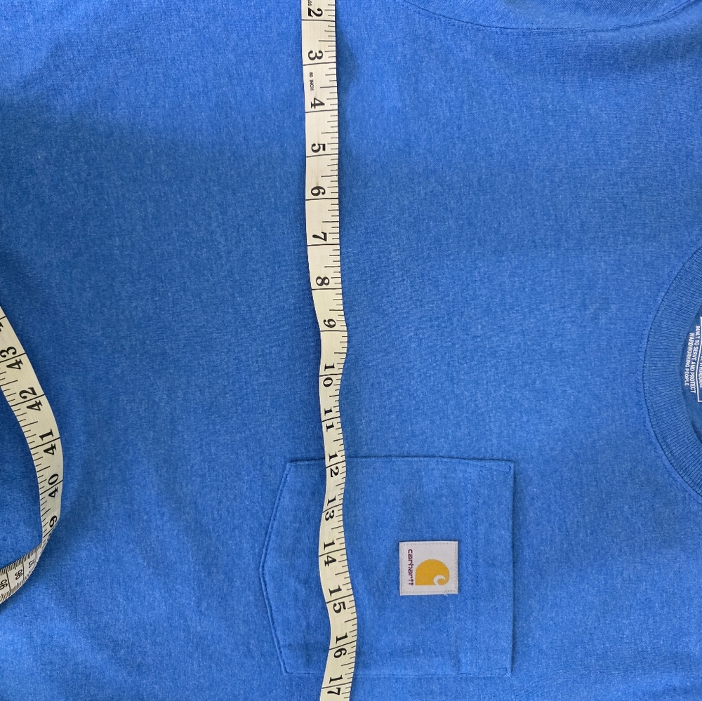 Carhartt Men's Relaxed Fit Heavyweight Short Sleeve Bright Blue Tee with Pocket - Picture 12 of 13